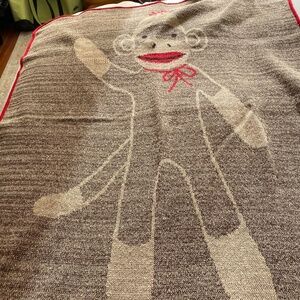 Green 3 Sock Monkey vintage blanket